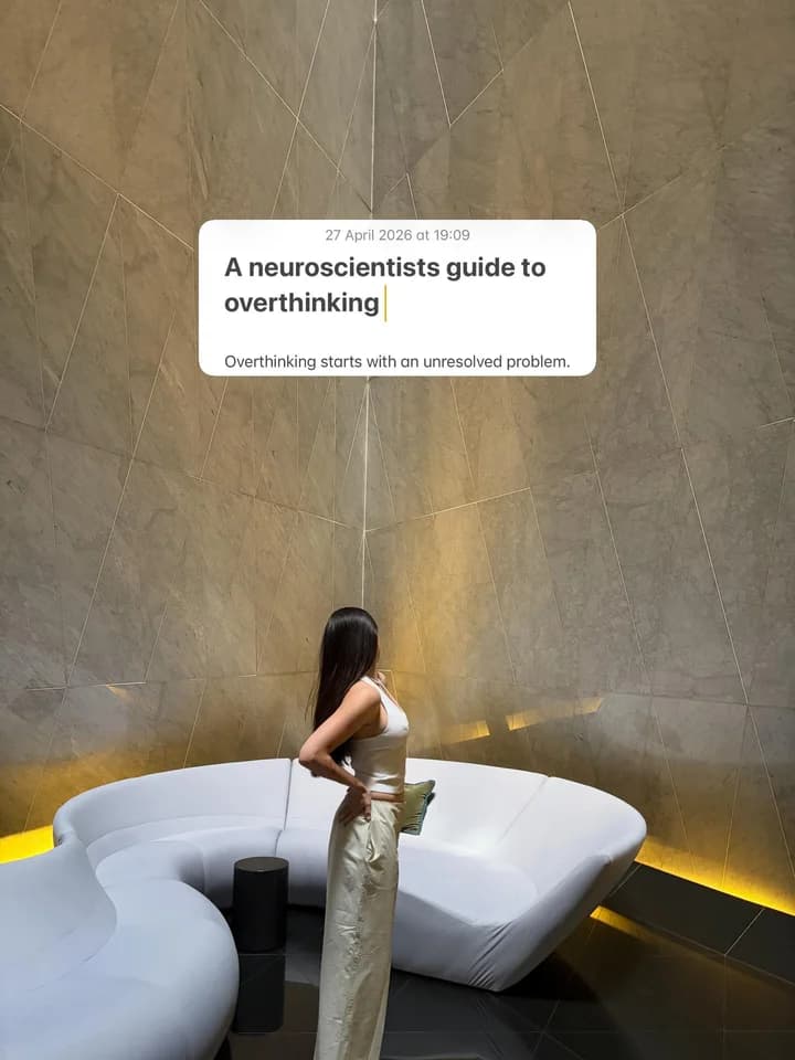 Anne-Sophie beneath ME London’s marble walls, introducing her guide to overthinking